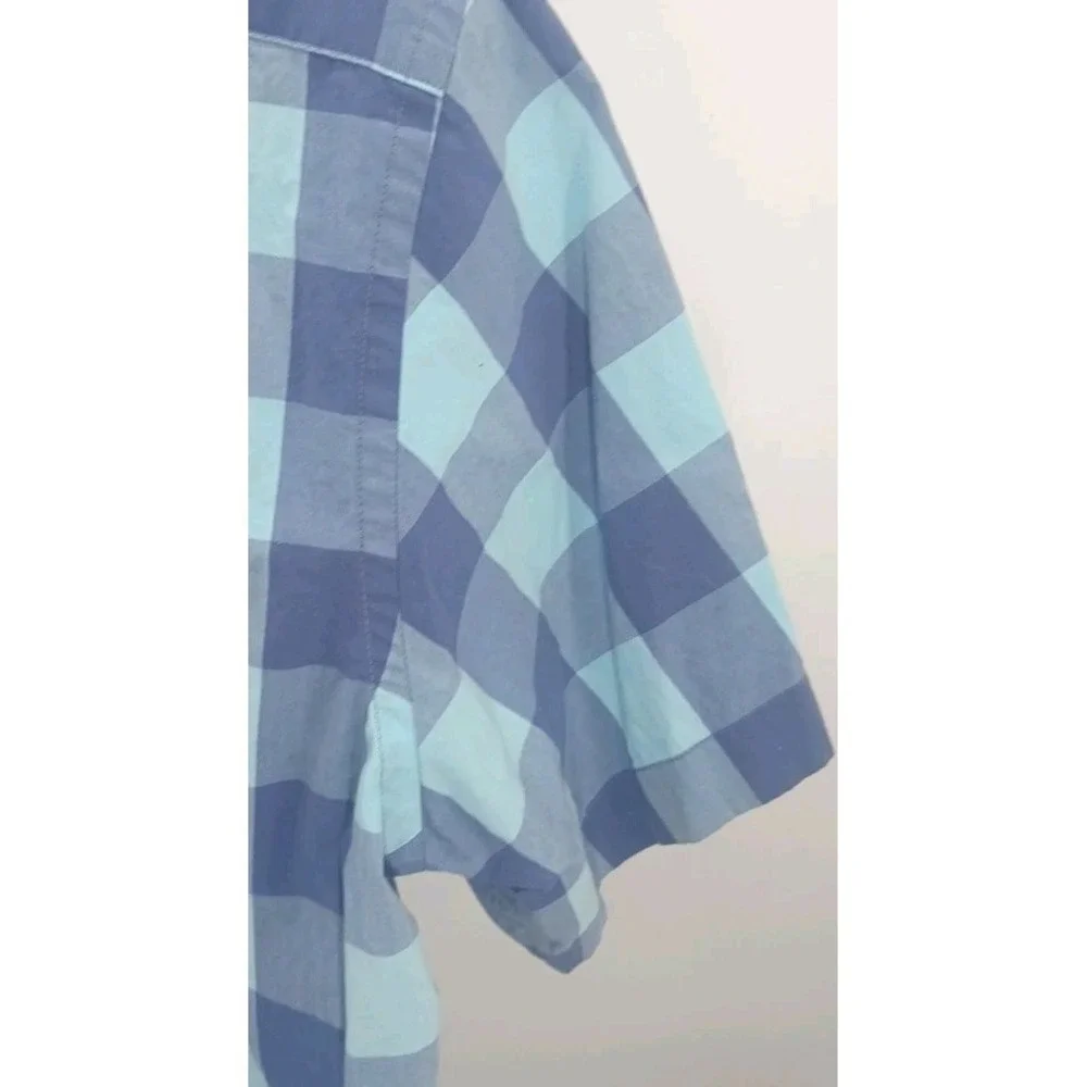 Untuckit Blue Check Short Sleeve 100% Cotton Men's Button Up Shirt Size Large